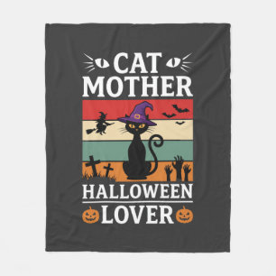 Halloween Cat Mother Lover Retro Witch Design Fleece Blanket