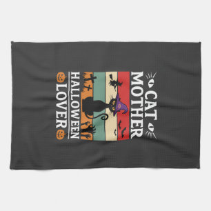 Halloween Cat Mother Lover Retro Witch Design Tea Towel