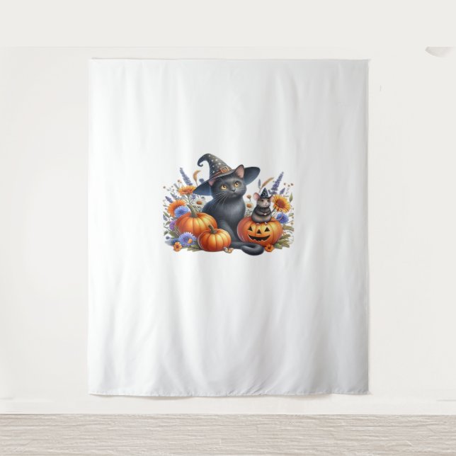 Halloween Cat Mouse Pumpkins T-Shirt Essential T-S Tapestry (Front)