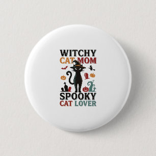 Halloween Cat Mum Vintage Witchy Cat Lover Design_ 6 Cm Round Badge