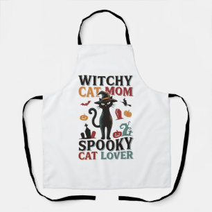 Halloween Cat Mum Vintage Witchy Cat Lover Design_ Apron