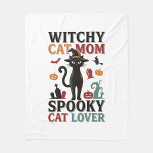 Halloween Cat Mum Vintage Witchy Cat Lover Design_ Fleece Blanket