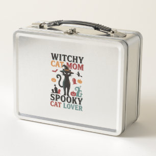 Halloween Cat Mum Vintage Witchy Cat Lover Design_ Metal Lunch Box