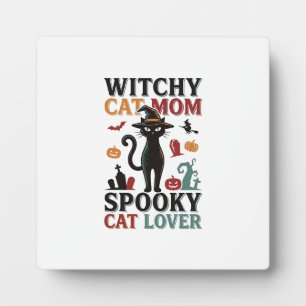 Halloween Cat Mum Vintage Witchy Cat Lover Design_ Plaque