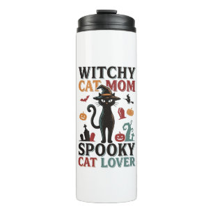 Halloween Cat Mum Vintage Witchy Cat Lover Design_ Thermal Tumbler