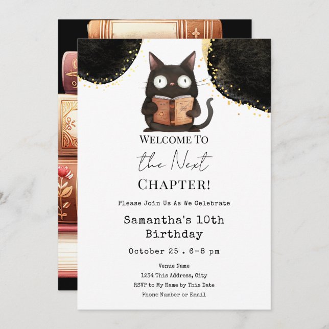 Halloween Cat Next Chapter 10th Birthday Invitation (Front/Back)