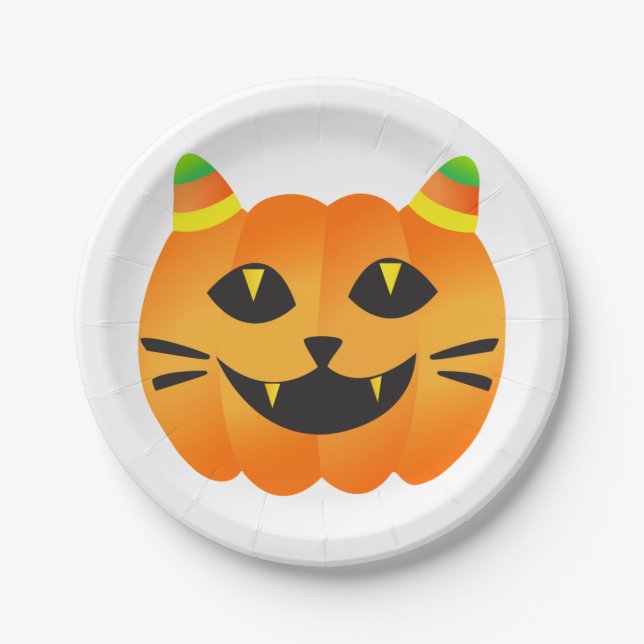 Halloween Cat-o'-Lantern Paper Plate (Front)