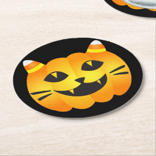 Halloween Cat-o'-Lantern Round Paper Coaster