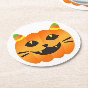 Halloween Cat-o'-Lantern Round Paper Coaster