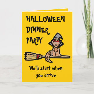 Halloween Cat on Broomstick Invitation