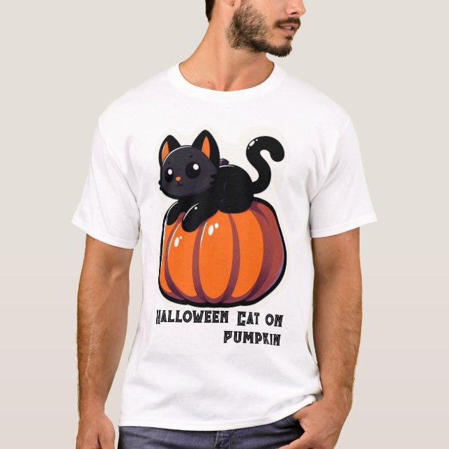 Halloween Cat on Pumpkin T-Shirt (Front)