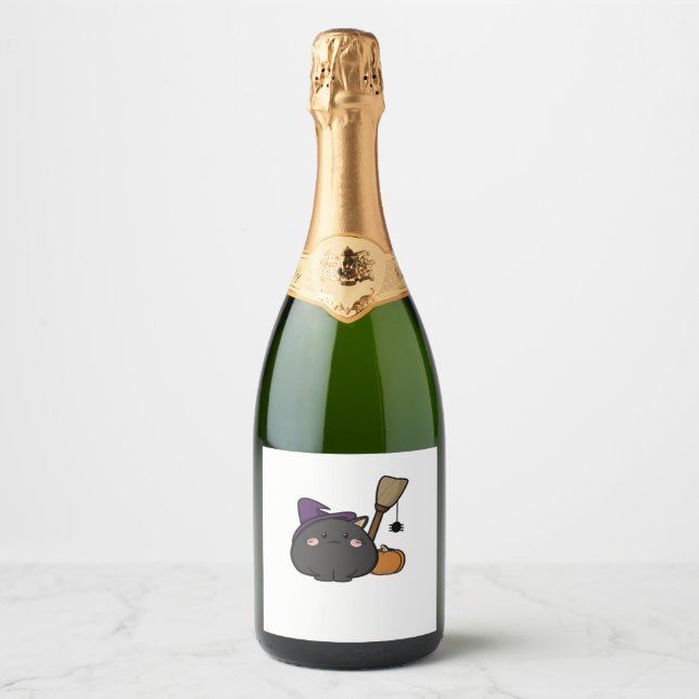 Halloween Cat Oversized T-Shirt Sparkling Wine Label (Front)