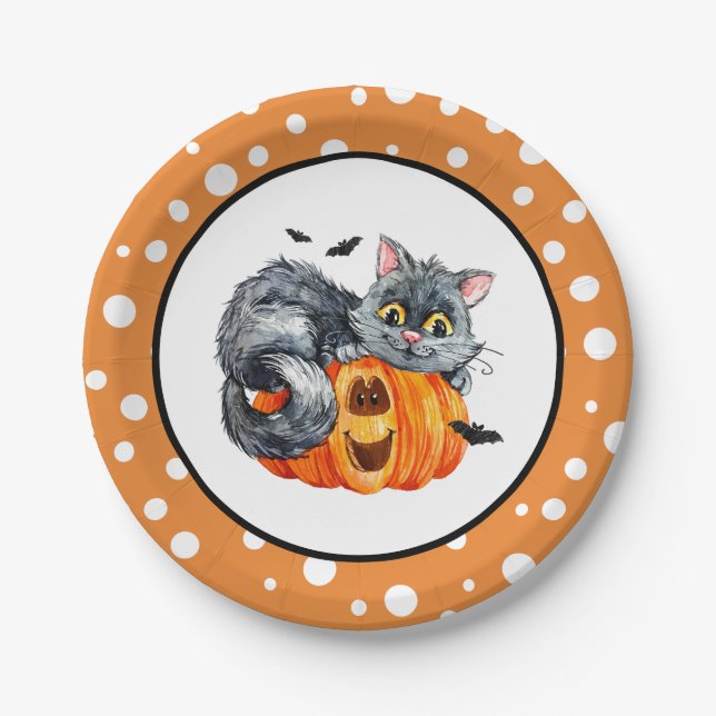 Halloween Cat Paper Plates (Front)