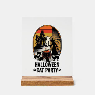 Halloween Cat Party Vintage Witch Cats Design_1 Acrylic Sign