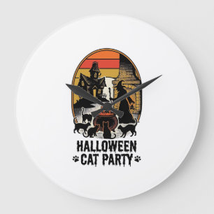 Halloween Cat Party Vintage Witch Cats Design_1 Large Clock
