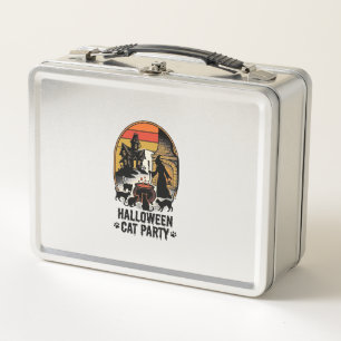 Halloween Cat Party Vintage Witch Cats Design_1 Metal Lunch Box