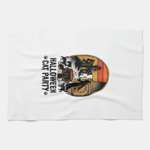 Halloween Cat Party Vintage Witch Cats Design_1 Tea Towel