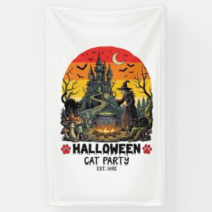 Halloween Cat Party Witch Cauldron Black Cats Haun Banner