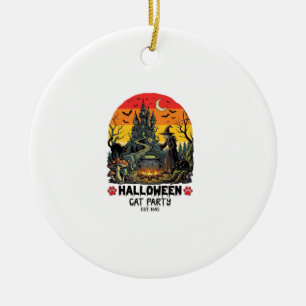 Halloween Cat Party Witch Cauldron Black Cats Haun Ceramic Ornament