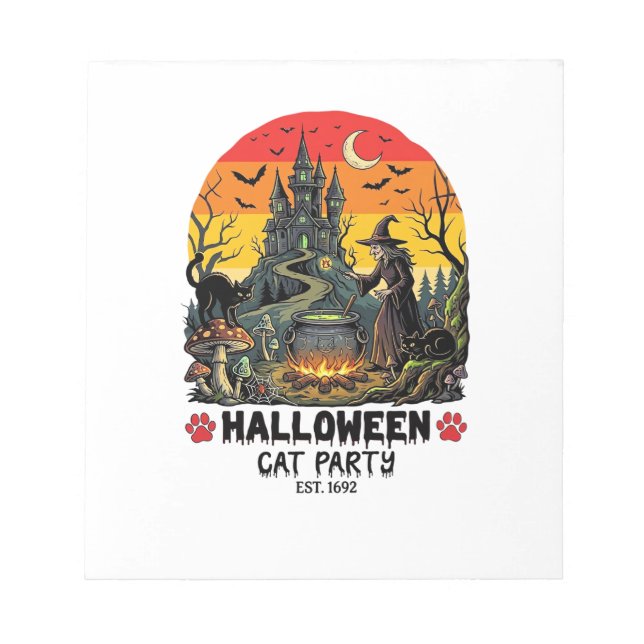 Halloween Cat Party Witch Cauldron Black Cats Haun Notepad (Front)