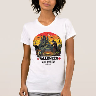 Halloween Cat Party Witch Cauldron Black Cats Haun T-Shirt
