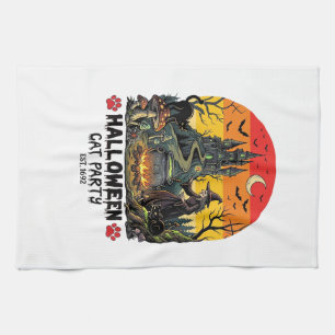 Halloween Cat Party Witch Cauldron Black Cats Haun Tea Towel