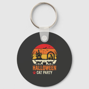 Halloween Cat Party Witch Cauldron Silhouette Desi Key Ring