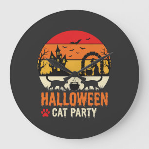 Halloween Cat Party Witch Cauldron Silhouette Desi Large Clock