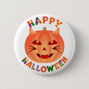 Halloween Cat Pumpkin 6 Cm Round Badge