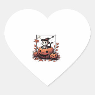 Halloween Cat Pumpkin Cute Spooky Fall Trick or Tr Heart Sticker