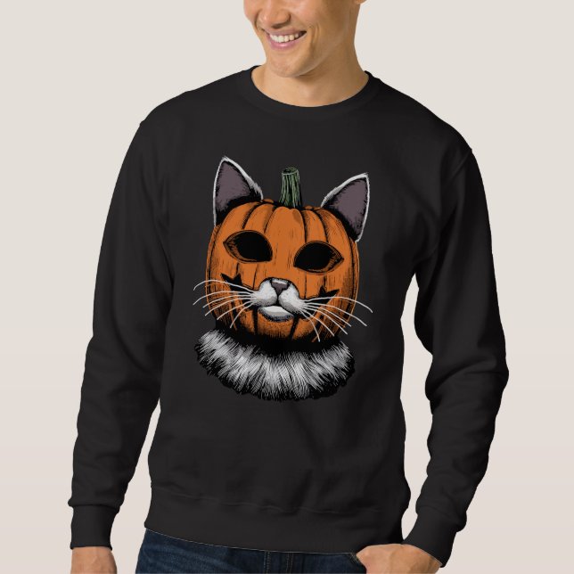 Halloween Cat, Pumpkin Face Sweatshirt (Front)