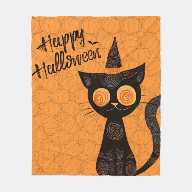Halloween/cat/pumpkin/fall  fleece blanket (Front)