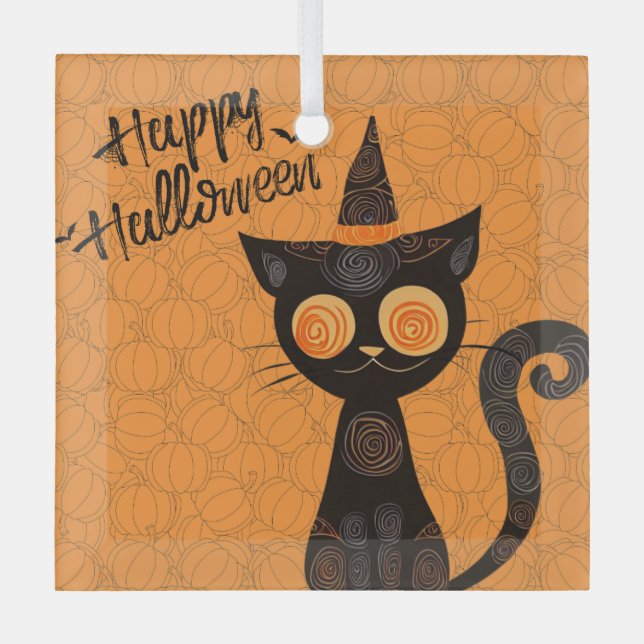 Halloween/cat/pumpkin/fall  glass tree decoration (Front)