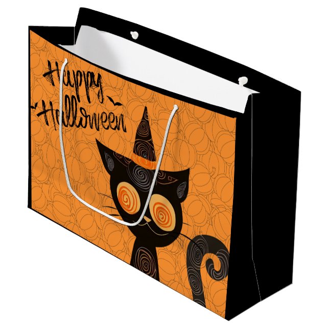 Halloween/cat/pumpkin/fall  large gift bag (Front Angled)