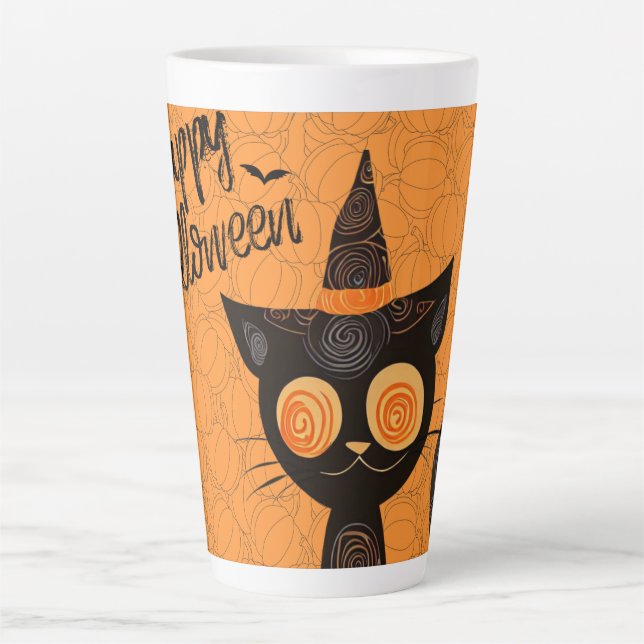 Halloween/cat/pumpkin/fall  latte mug (Front)