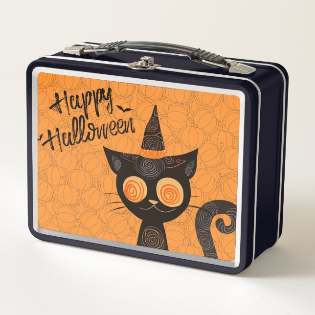 Halloween/cat/pumpkin/fall  metal lunch box (Front)