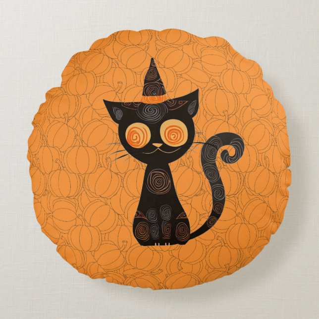 Halloween/cat/pumpkin/fall  round cushion (Front)