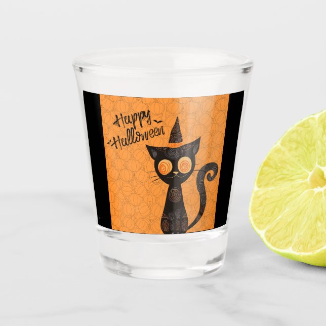 Halloween/cat/pumpkin/fall  shot glass (Front)