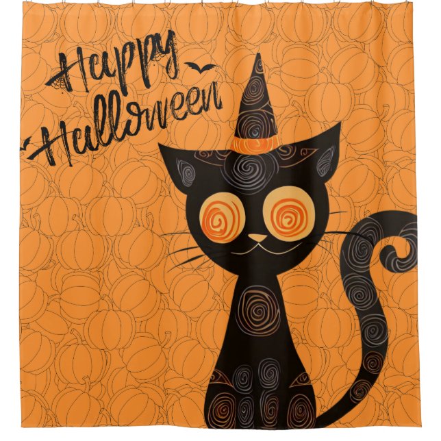 Halloween/cat/pumpkin/fall  shower curtain (Front)