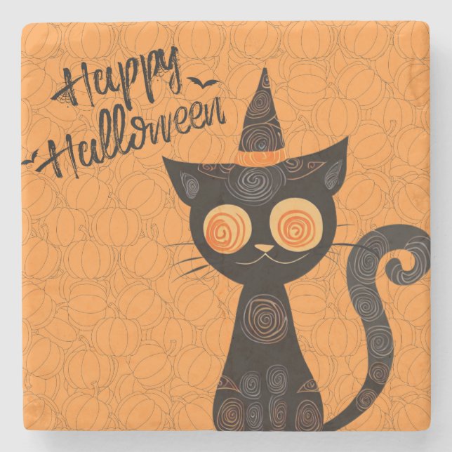 Halloween/cat/pumpkin/fall  stone coaster (Front)