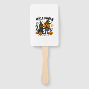 Halloween Cat & Pumpkin Friends Cute Spooky Shirt Hand Fan