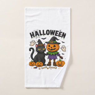 Halloween Cat & Pumpkin Friends Cute Spooky Shirt Hand Towel