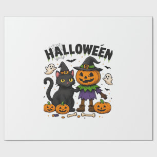 Halloween Cat & Pumpkin Friends Cute Spooky Shirt Wrapping Paper