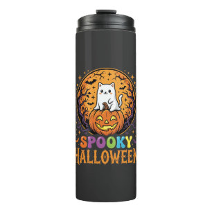 Halloween Cat Pumpkin Moon Vintage Design Thermal Tumbler