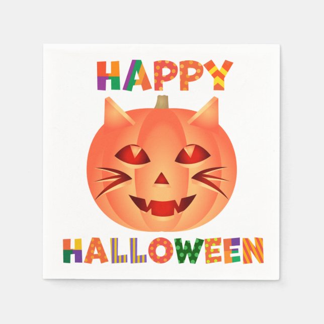 Halloween Cat Pumpkin Napkin (Front)