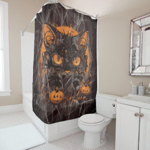 Halloween cat pumpkins shower curtain