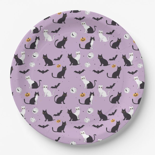  Halloween cat purple Paper Plate (Front)