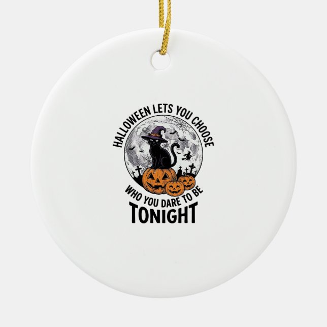 Halloween Cat Quote Spooky Pumpkin Witch Engraving Ceramic Ornament (Front)