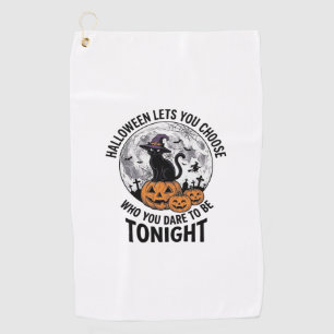 Halloween Cat Quote Spooky Pumpkin Witch Engraving Golf Towel