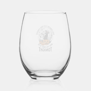 Halloween Cat Quote Spooky Pumpkin Witch Engraving Stemless Wine Glass